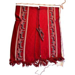 Red Mexican Tribal Native Poncho, One Size hand-made